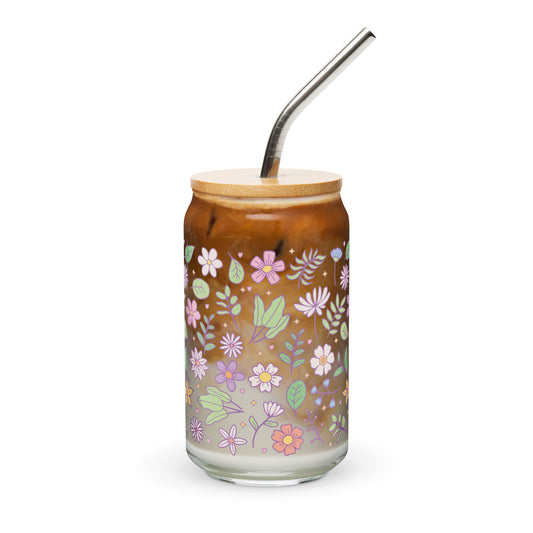 Spring Flowers - 16oz Can-shaped Glass