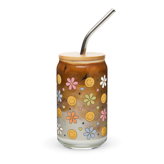 Retro Smiley - 16oz Can-shaped Glass